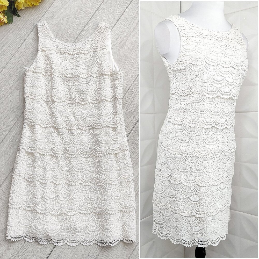 New Tiered White Lace Cocktail Dress White House Black Market Sleeveless 6